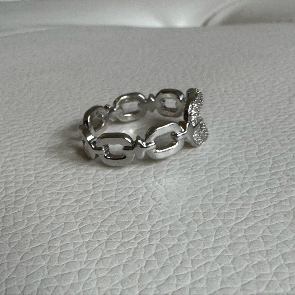 Silver Pave Link Ring Hollow Chain style Adjustable Sparkling Ring New